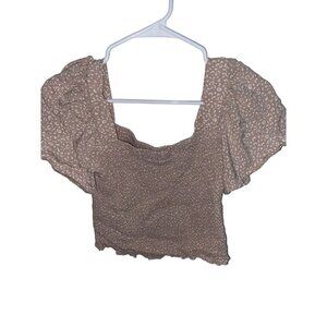 Womens Joyana Crop Top Ruffle Sleeve Pink Cheetah Print Size Small